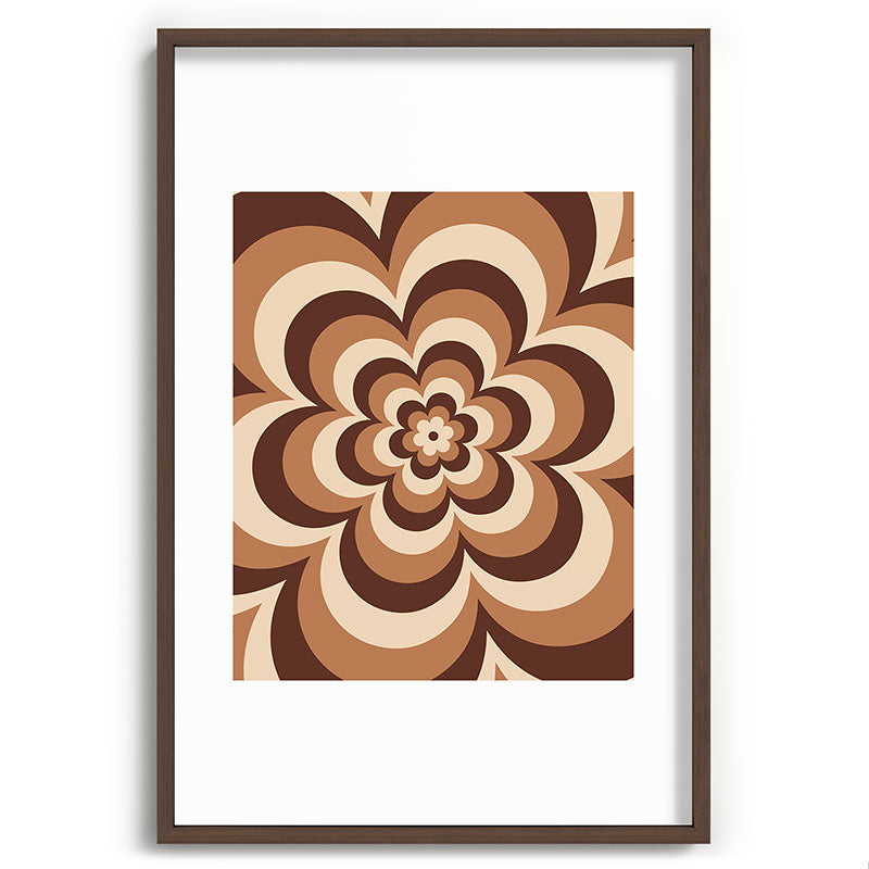 70s Retro Flower Power in Coffee Brown Framed Art Print