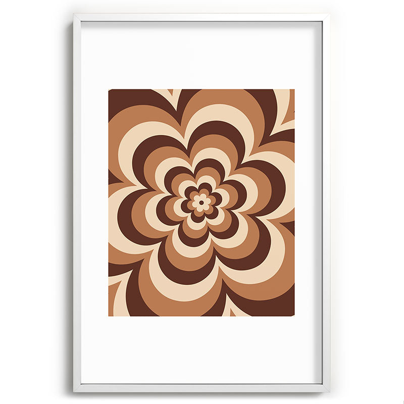70s Retro Flower Power in Coffee Brown Framed Art Print