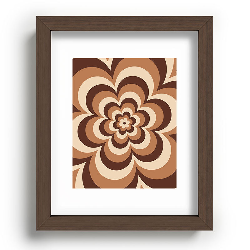 70s Retro Flower Power in Coffee Brown Framed Art Print