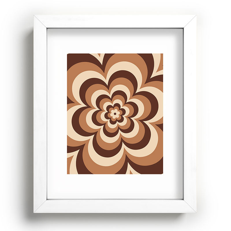 70s Retro Flower Power in Coffee Brown Framed Art Print