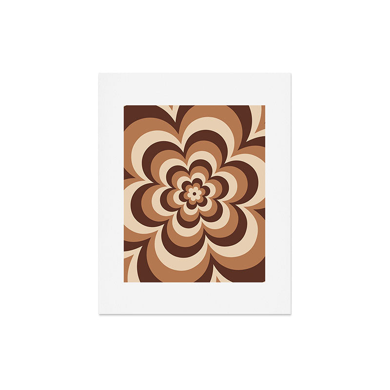 70s Retro Flower Power in Coffee Brown Art Print