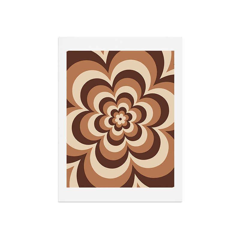 70s Retro Flower Power in Coffee Brown Art Print