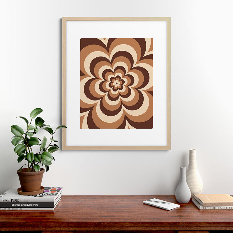 70s Retro Flower Power in Coffee Brown Framed Art Print