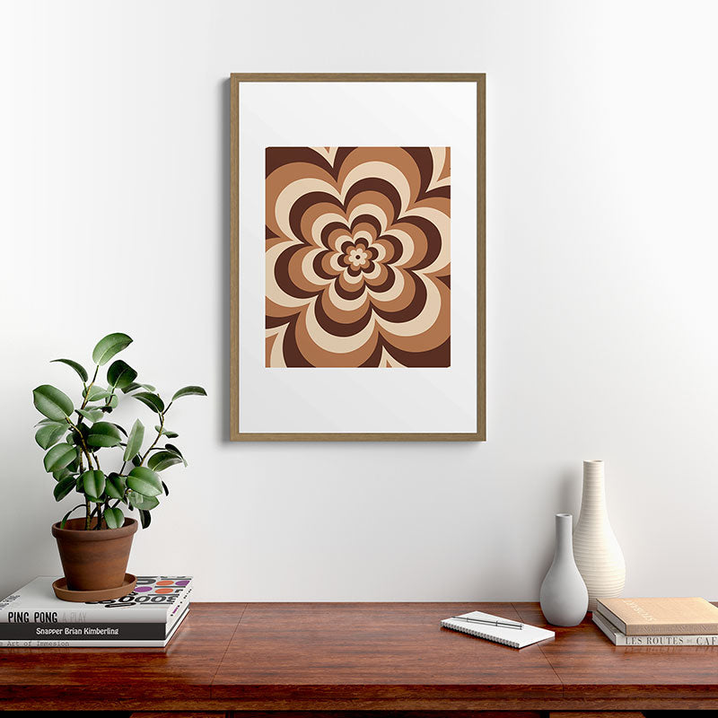 70s Retro Flower Power in Coffee Brown Framed Art Print