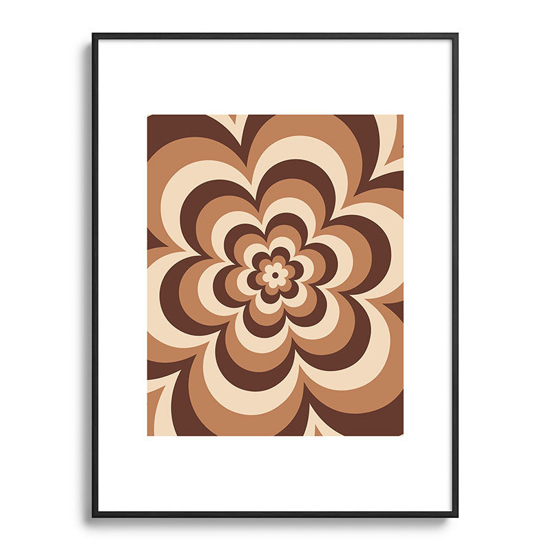 70s Retro Flower Power in Coffee Brown Framed Art Print