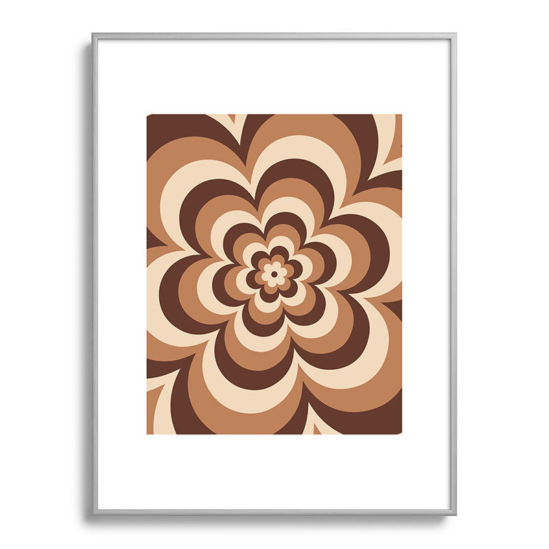 70s Retro Flower Power in Coffee Brown Framed Art Print