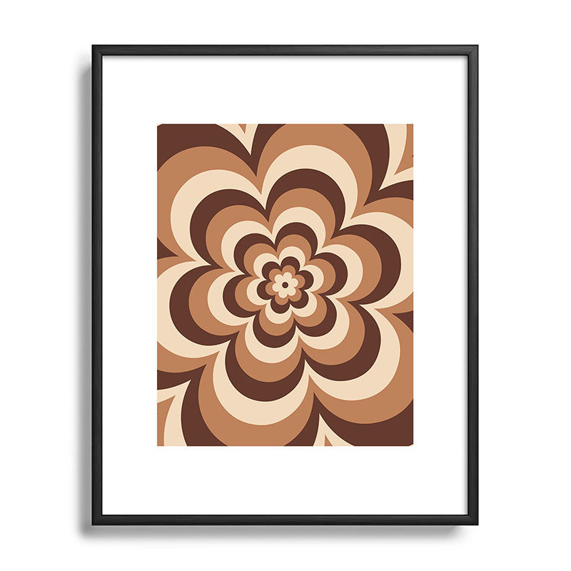 70s Retro Flower Power in Coffee Brown Framed Art Print