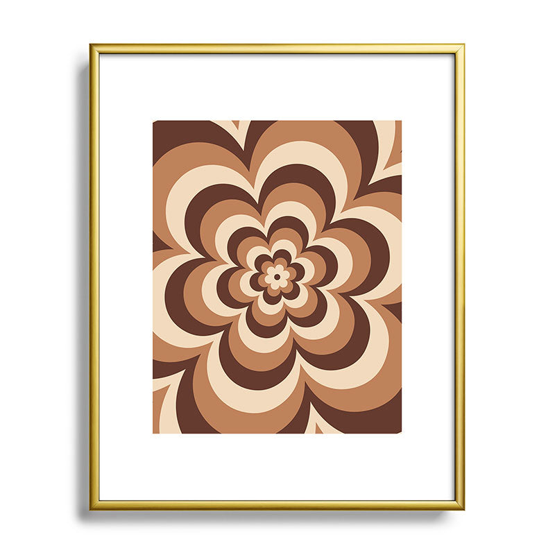 70s Retro Flower Power in Coffee Brown Framed Art Print