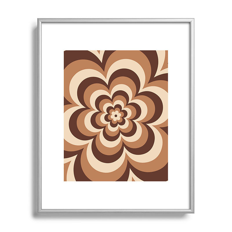 70s Retro Flower Power in Coffee Brown Framed Art Print