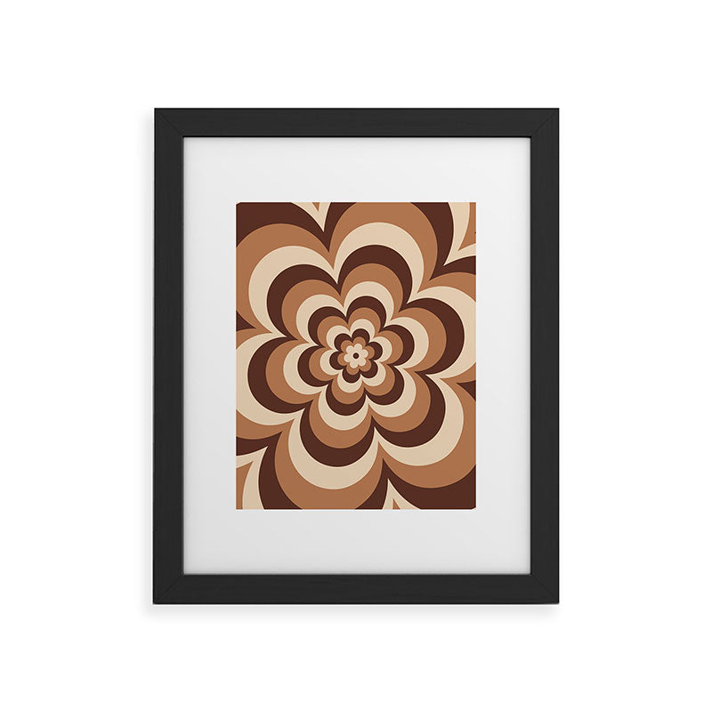 70s Retro Flower Power in Coffee Brown Framed Art Print