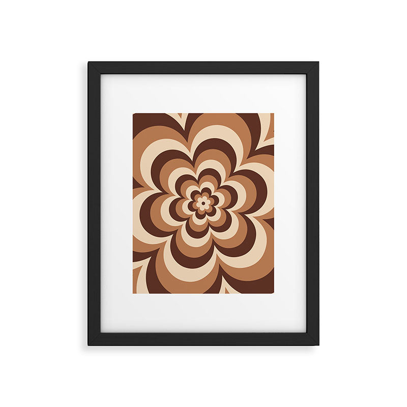 70s Retro Flower Power in Coffee Brown Framed Art Print
