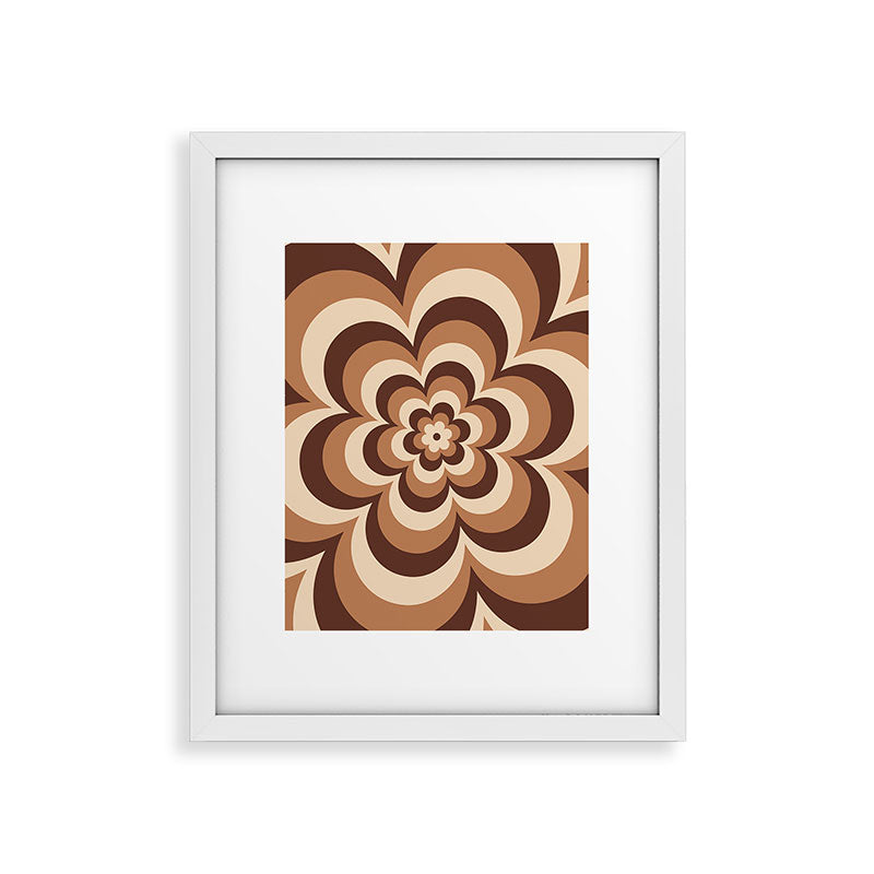 70s Retro Flower Power in Coffee Brown Framed Art Print