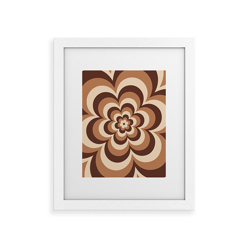 70s Retro Flower Power in Coffee Brown Framed Art Print