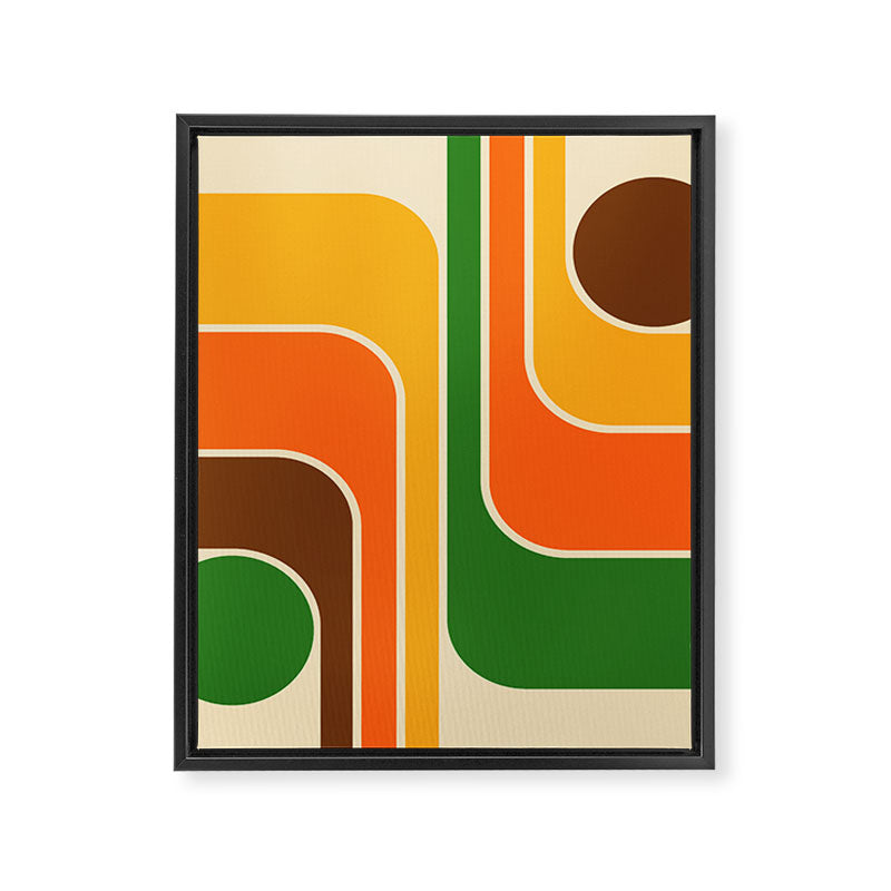 1970s Retro Vintage Style Geometric Design 743 Scandi Framed Canvas Print
