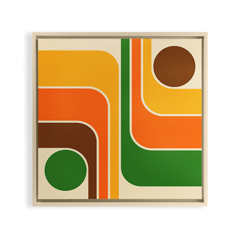 1970s Retro Vintage Style Geometric Design 743 Scandi Framed Canvas Print