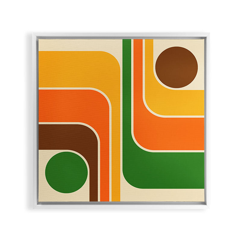 1970s Retro Vintage Style Geometric Design 743 Scandi Framed Canvas Print