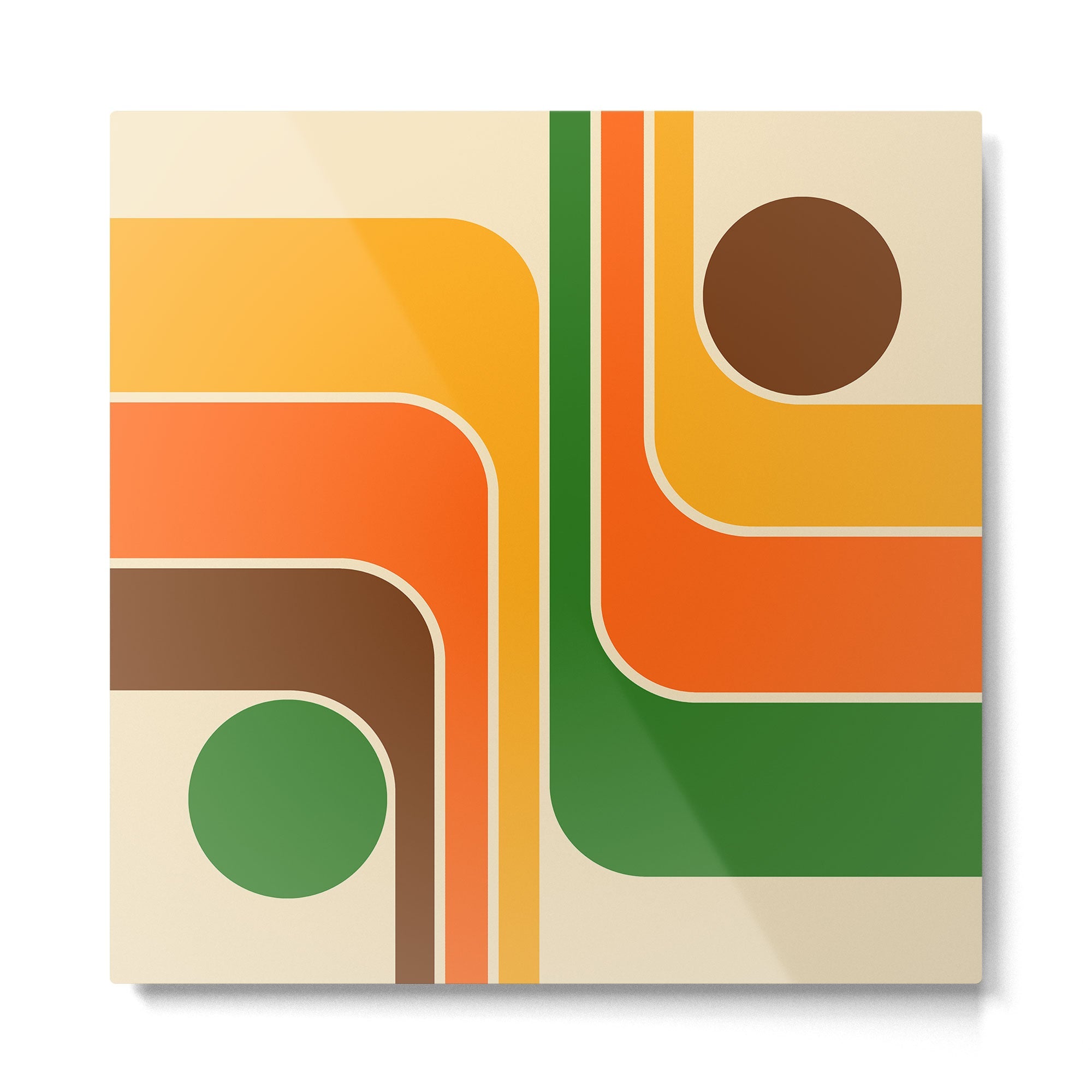 1970s Retro Vintage Style Geometric Design 743 Scandi Metal Print