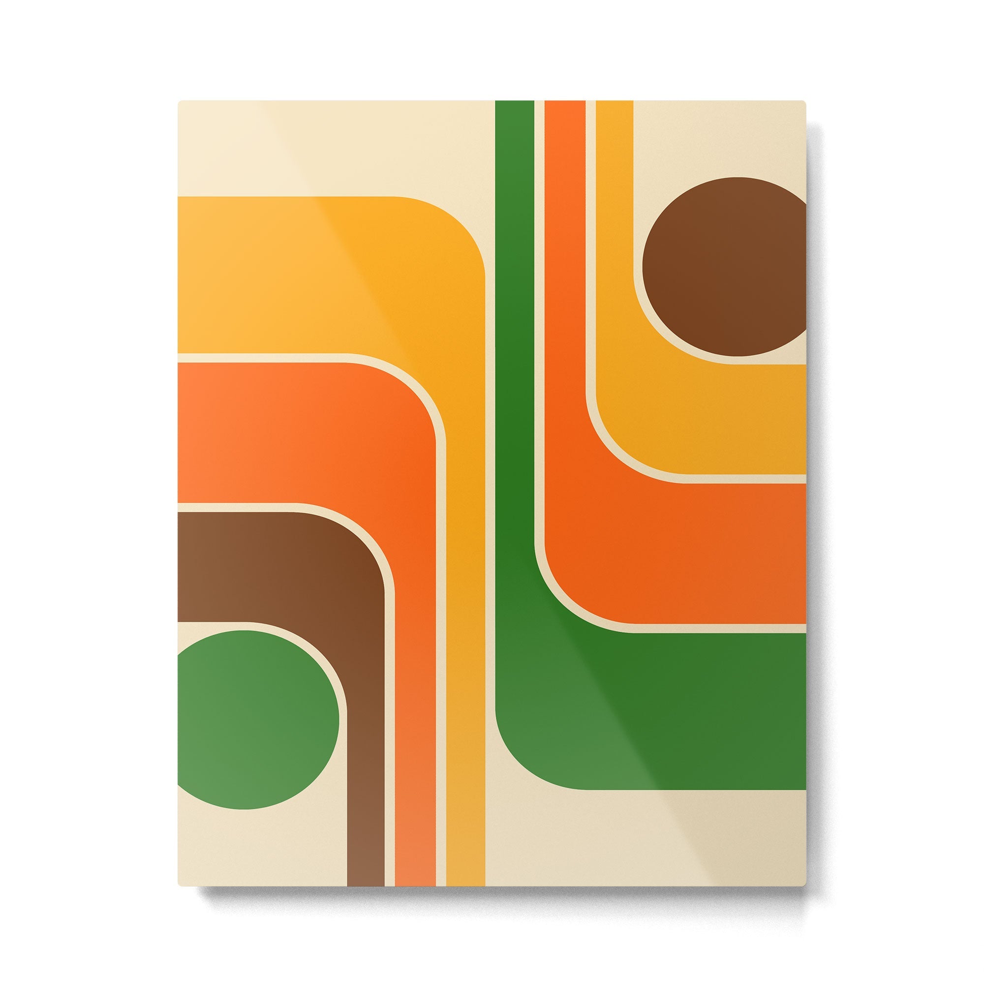 1970s Retro Vintage Style Geometric Design 743 Scandi Metal Print