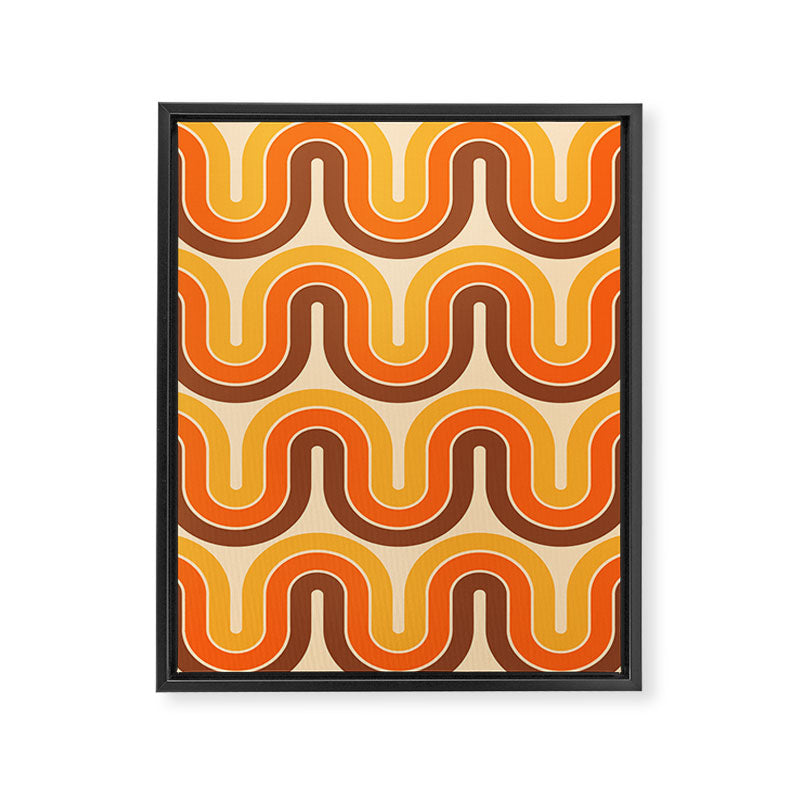 70s Retro Vintage Style Wave Pattern Autumn Brown Orange and Yellow Framed Canvas Print