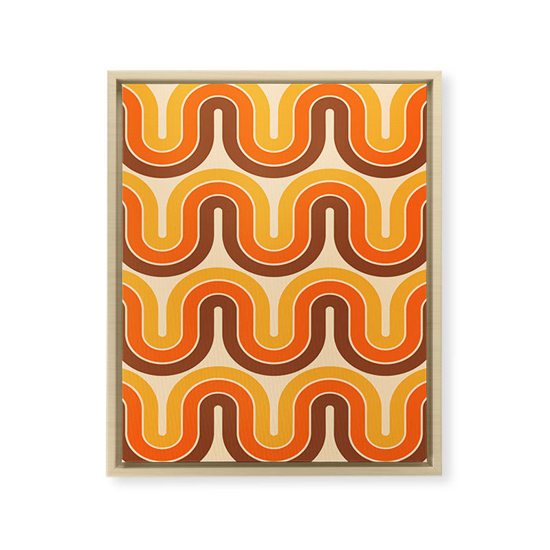 70s Retro Vintage Style Wave Pattern Autumn Brown Orange and Yellow Framed Canvas Print