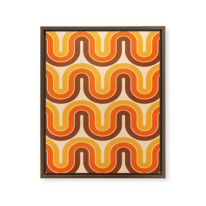 70s Retro Vintage Style Wave Pattern Autumn Brown Orange and Yellow Framed Canvas Print