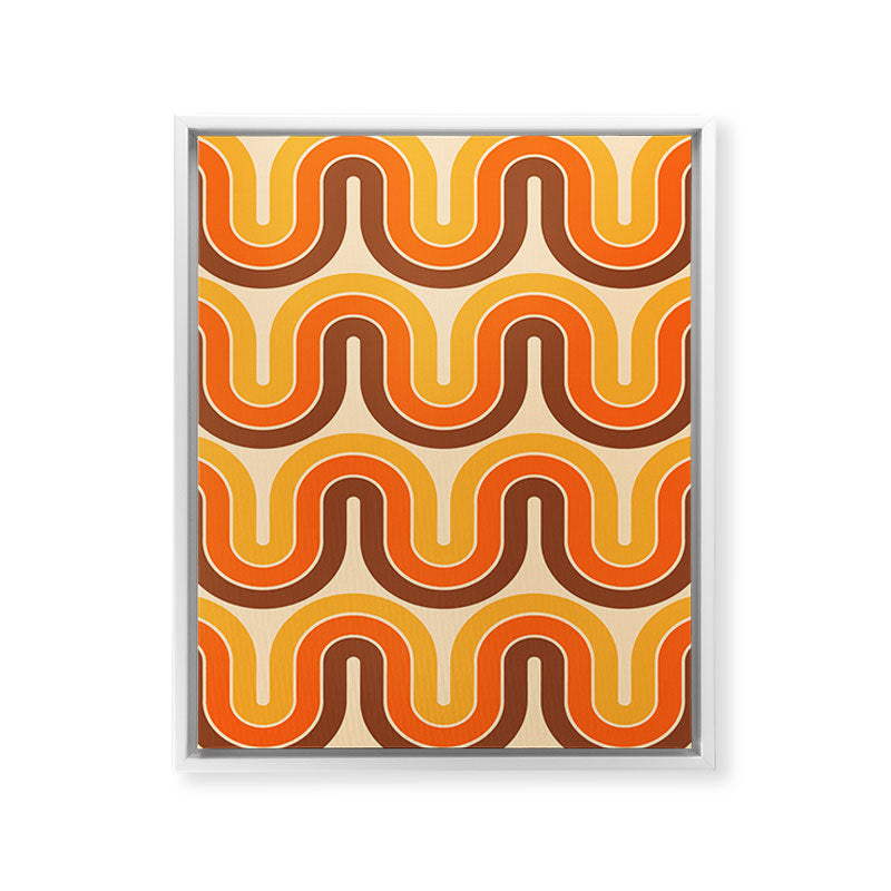 70s Retro Vintage Style Wave Pattern Autumn Brown Orange and Yellow Framed Canvas Print
