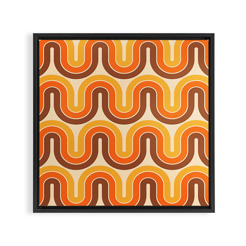 70s Retro Vintage Style Wave Pattern Autumn Brown Orange and Yellow Framed Canvas Print