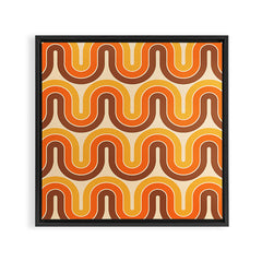 70s Retro Vintage Style Wave Pattern Autumn Brown Orange and Yellow Framed Canvas Print