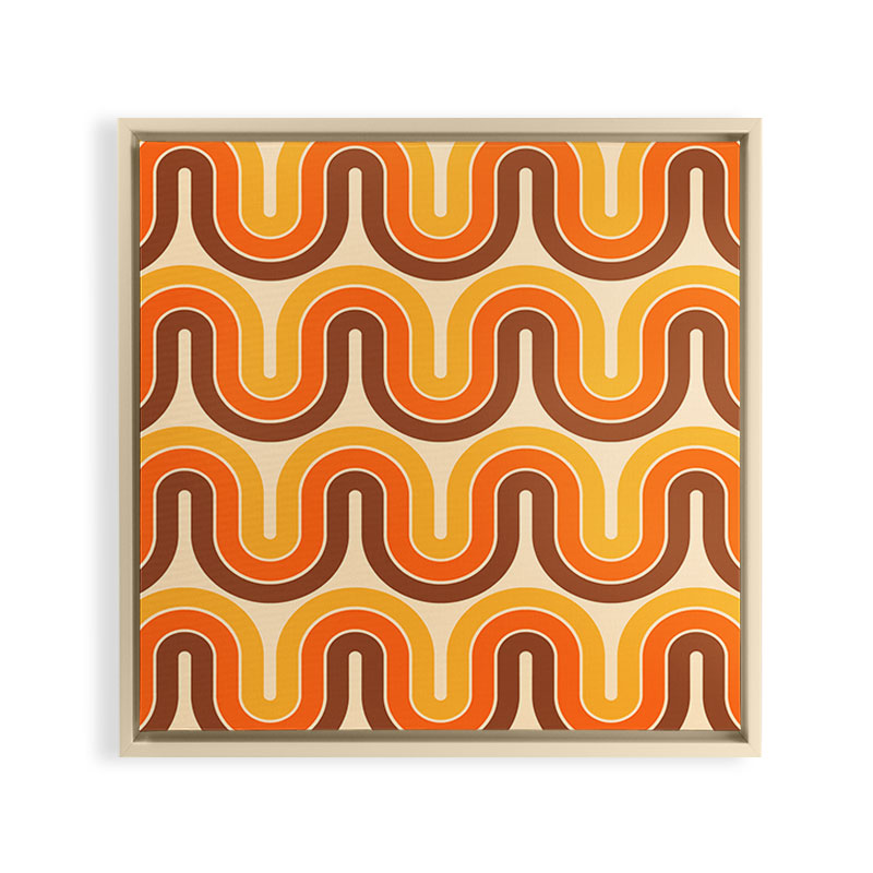 70s Retro Vintage Style Wave Pattern Autumn Brown Orange and Yellow Framed Canvas Print