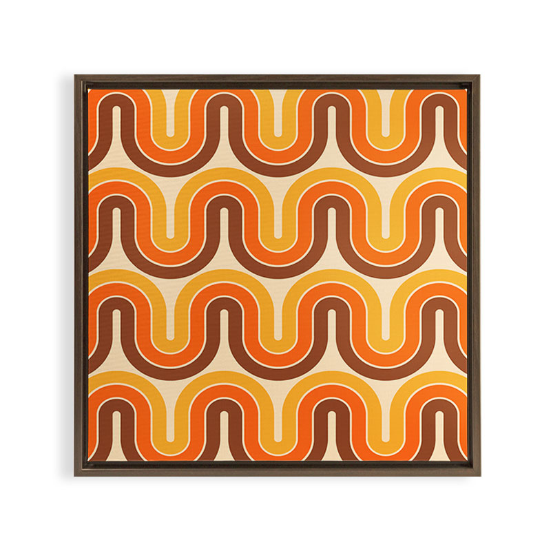 70s Retro Vintage Style Wave Pattern Autumn Brown Orange and Yellow Framed Canvas Print