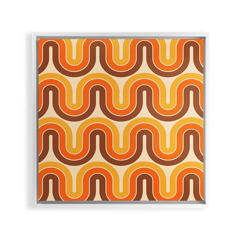70s Retro Vintage Style Wave Pattern Autumn Brown Orange and Yellow Framed Canvas Print