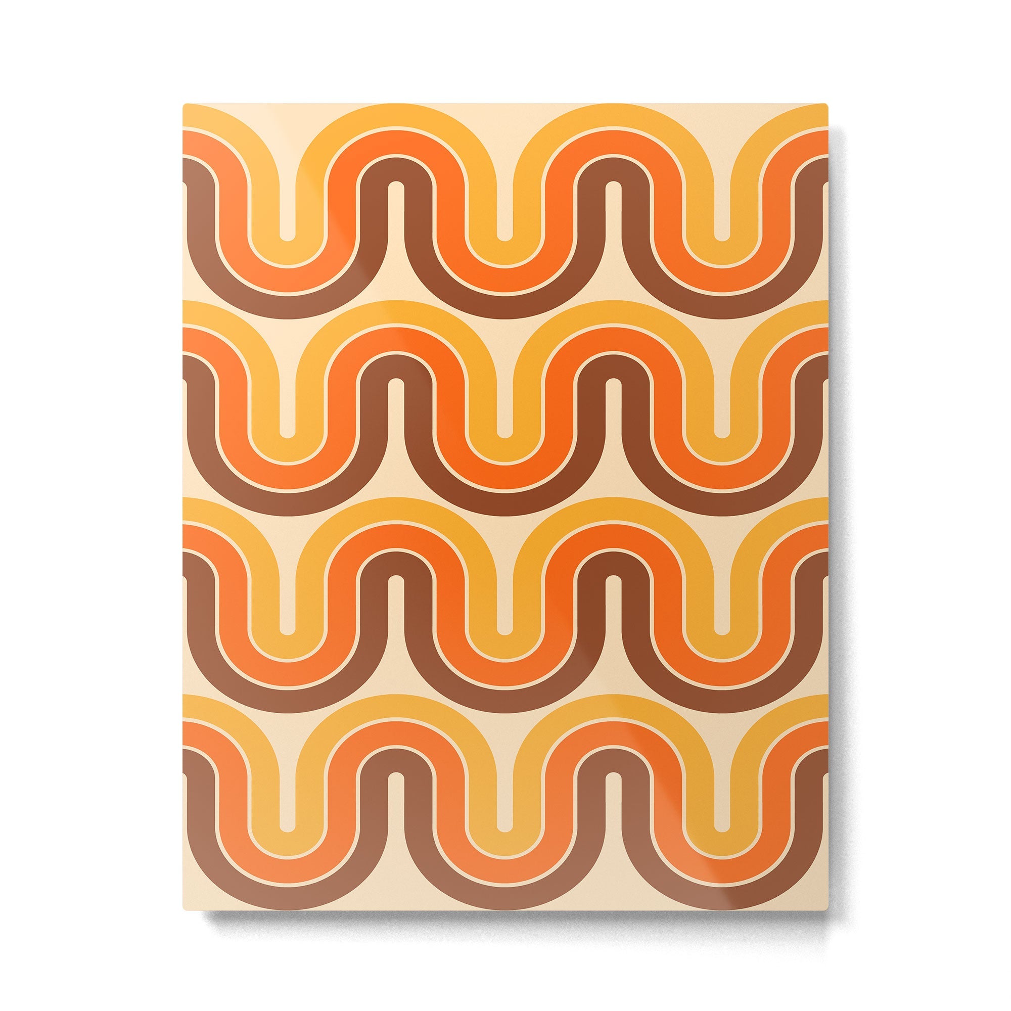 70s Retro Vintage Style Wave Pattern Autumn Brown Orange and Yellow Metal Print