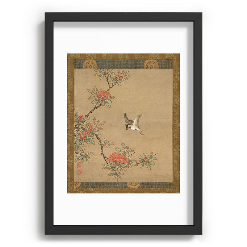 16th Century Japanese Bird and Peony Edo Era Painting Framed Art Print
