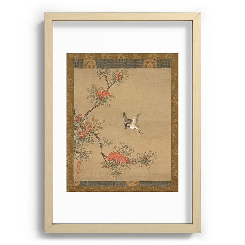 16th Century Japanese Bird and Peony Edo Era Painting Framed Art Print