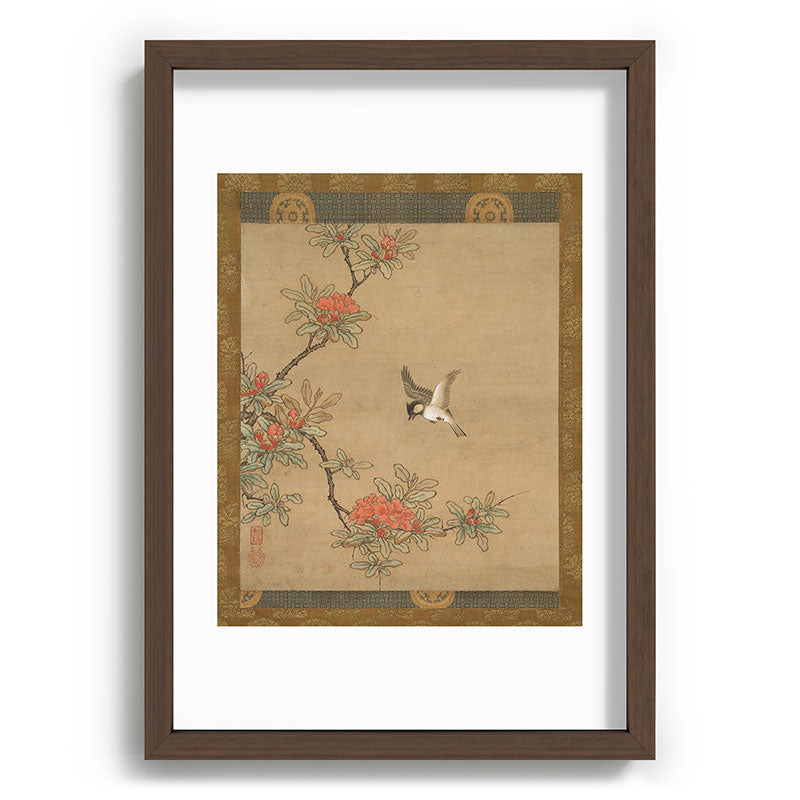 16th Century Japanese Bird and Peony Edo Era Painting Framed Art Print