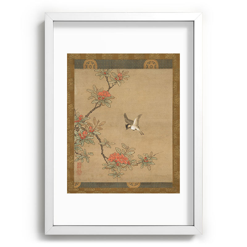 16th Century Japanese Bird and Peony Edo Era Painting Framed Art Print
