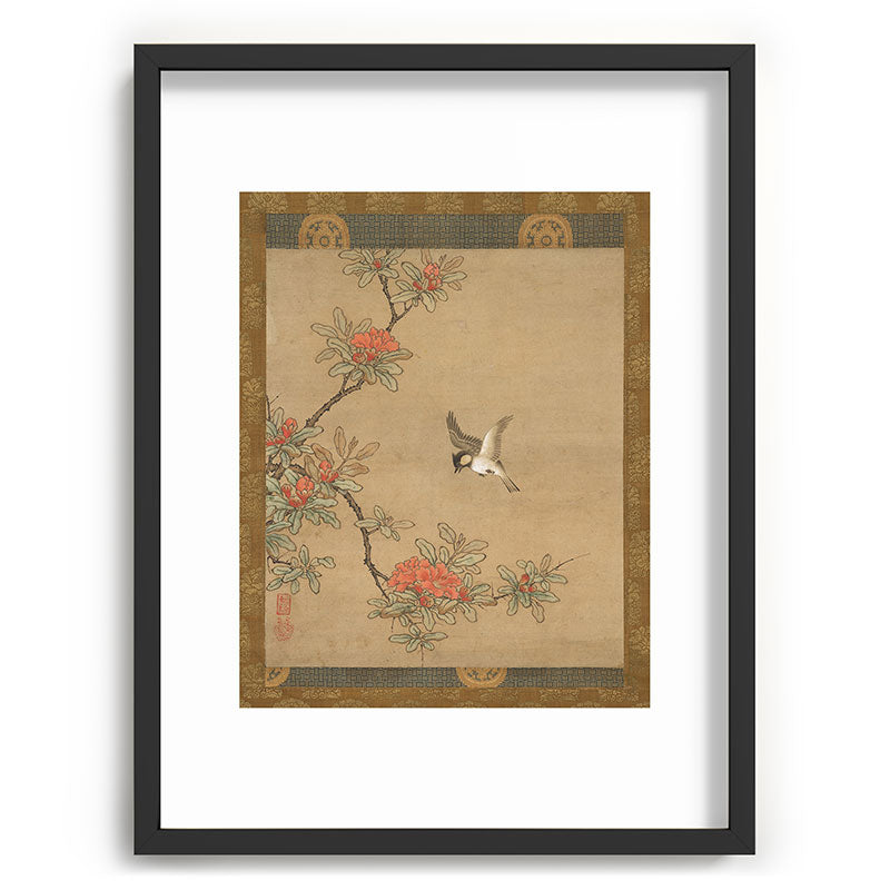 16th Century Japanese Bird and Peony Edo Era Painting Framed Art Print