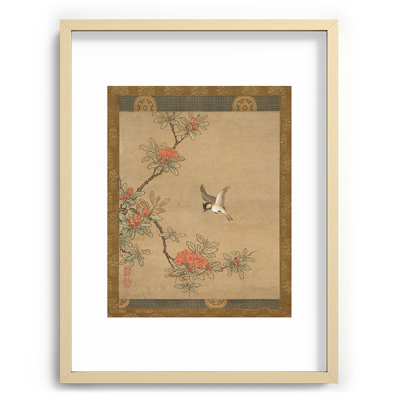 16th Century Japanese Bird and Peony Edo Era Painting Framed Art Print