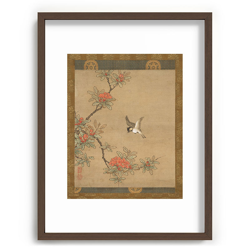 16th Century Japanese Bird and Peony Edo Era Painting Framed Art Print
