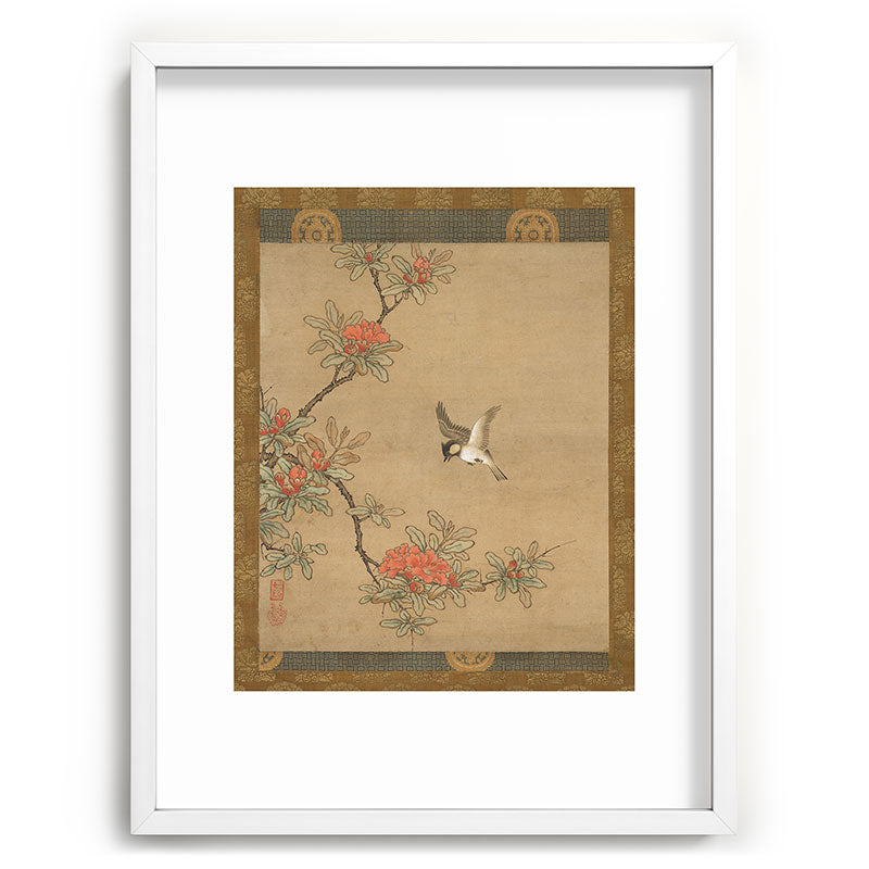 16th Century Japanese Bird and Peony Edo Era Painting Framed Art Print