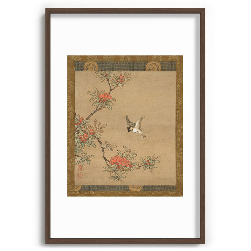 16th Century Japanese Bird and Peony Edo Era Painting Framed Art Print