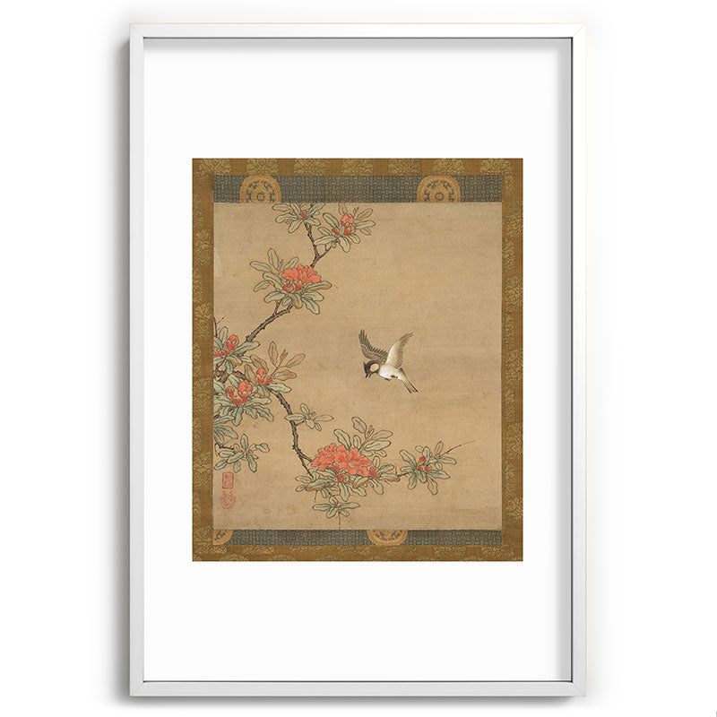 16th Century Japanese Bird and Peony Edo Era Painting Framed Art Print