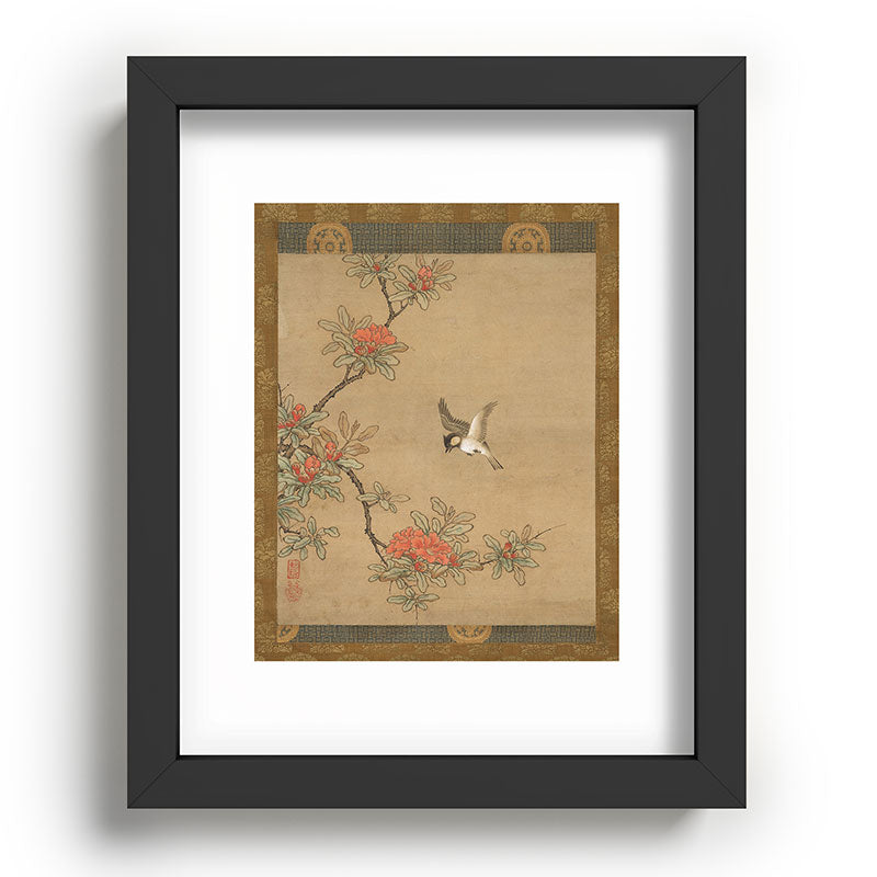 16th Century Japanese Bird and Peony Edo Era Painting Framed Art Print