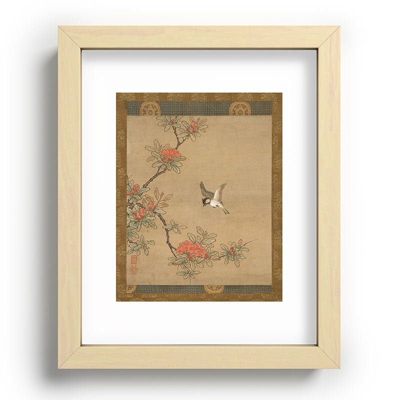 16th Century Japanese Bird and Peony Edo Era Painting Framed Art Print