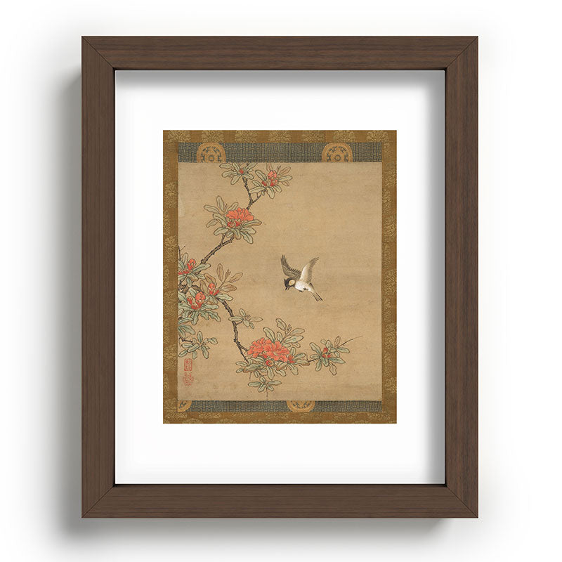16th Century Japanese Bird and Peony Edo Era Painting Framed Art Print