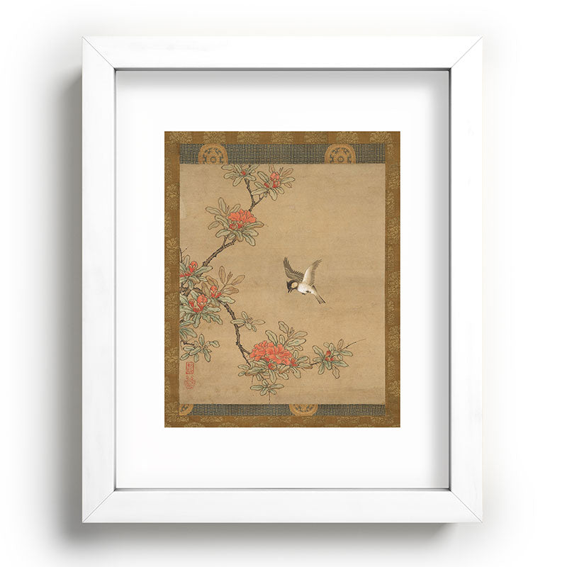16th Century Japanese Bird and Peony Edo Era Painting Framed Art Print