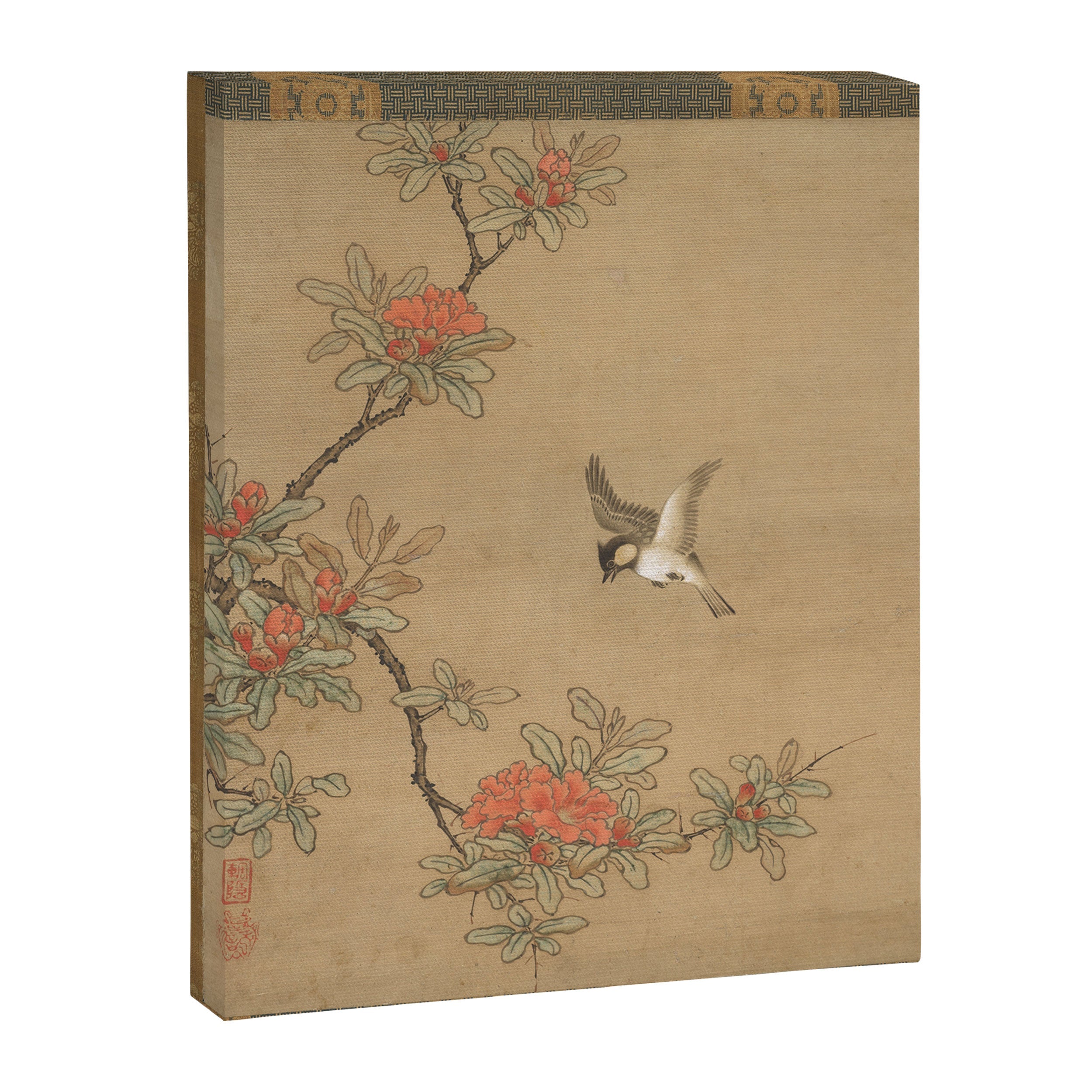 16th Century Japanese Bird and Peony Edo Era Painting Canvas Print