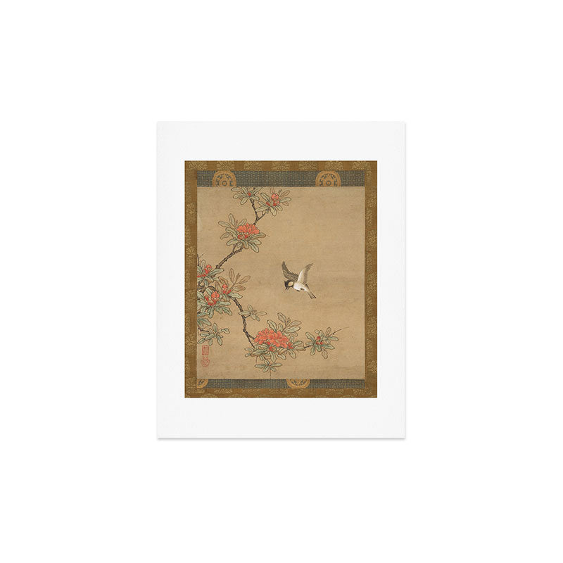 16th Century Japanese Bird and Peony Edo Era Painting Art Print