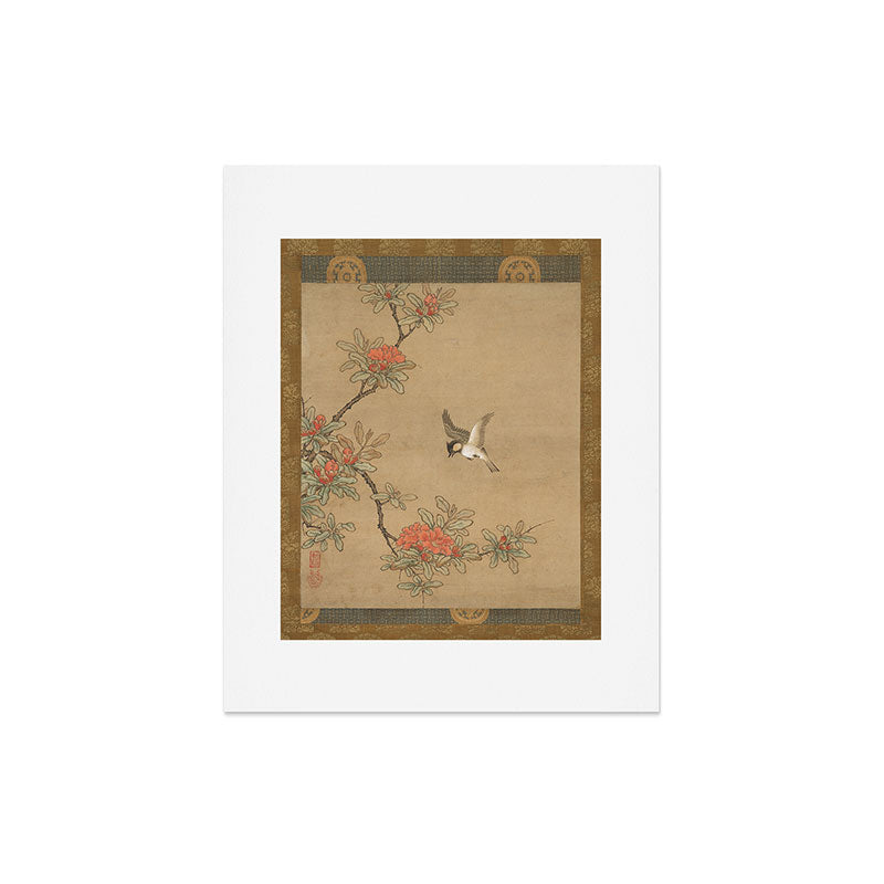 16th Century Japanese Bird and Peony Edo Era Painting Art Print