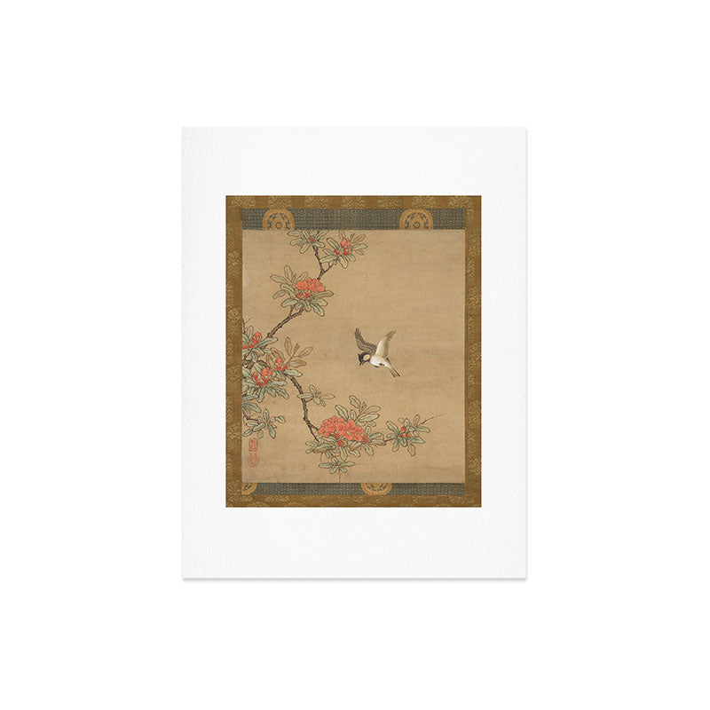 16th Century Japanese Bird and Peony Edo Era Painting Art Print